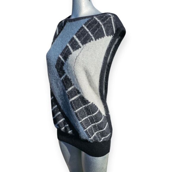 Bruestle Vintage Angora Black Blue Grey Unisex Sweater Vest - Picture 7 of 11